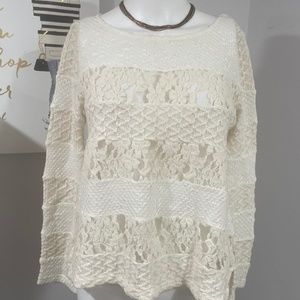 Meadow Rue XS Lace / Embroidered top Super cute Summer/L-S